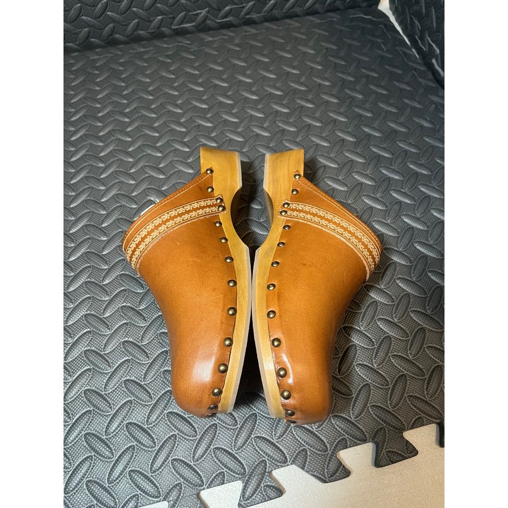 Isabel Marant Classic Thaile Clogs 41/11 Brown Leather Studded Wood Sole Mules - Picture 3 of 10